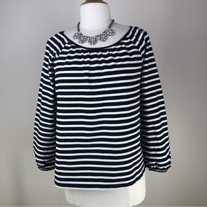 JCrew Navy Blue and Cream Stripes 3/4 Sleeves Top Blouse